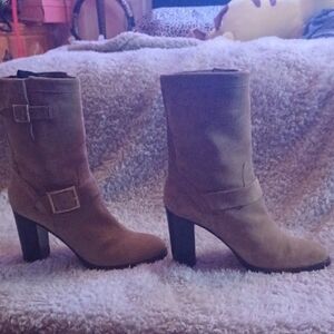 Jimmy Choo Tan Heeled Boots with Chunky Heel